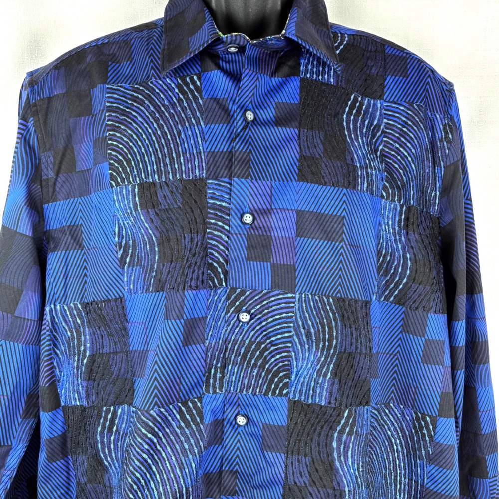 NWT ROBERT GRAHAM Masson Embroidered Button Down Shirt Stretch Blue Sz XL